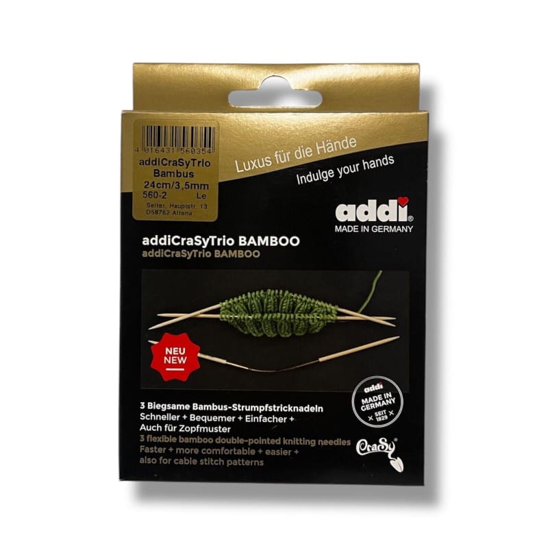 Addi CraSyTrio Bambus Stricknadeln 24cm in stylischer Verpackung für Sockenstricken