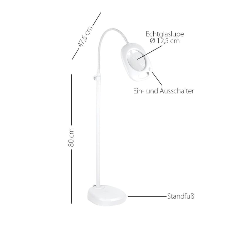 Weiße Lupenbodenlampe mit Maßen für LED-Lupenleuchte 4 in 1 Purelite