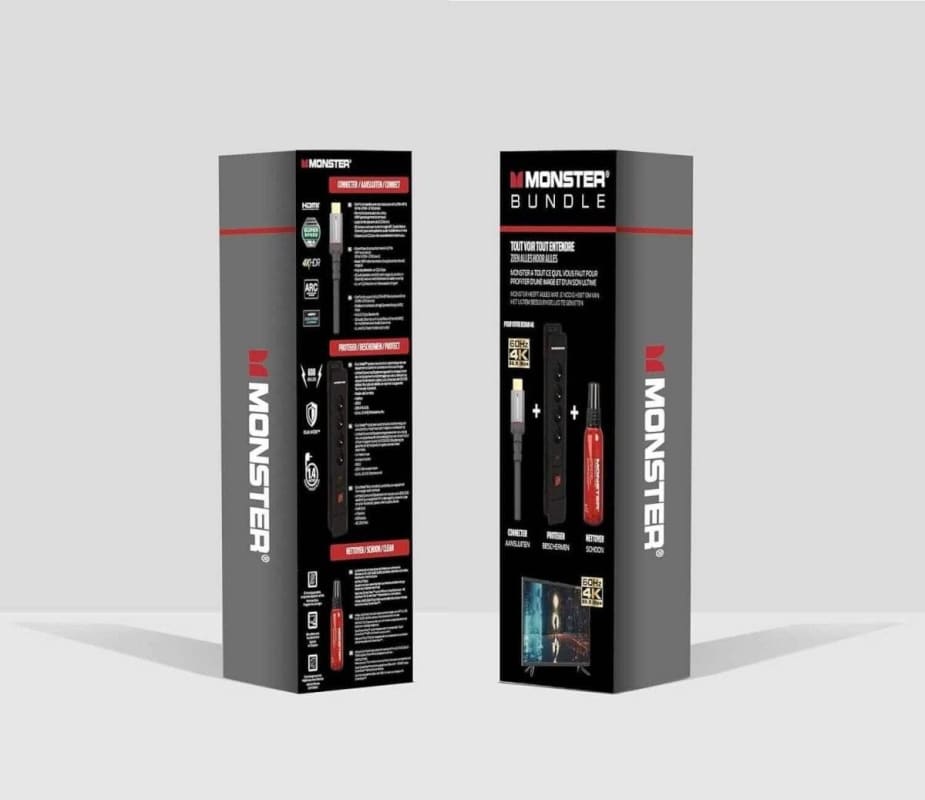 Monster HDMI-Bundle 4K mit Überspannungsschutz und ScreenClean Verpackung sehen