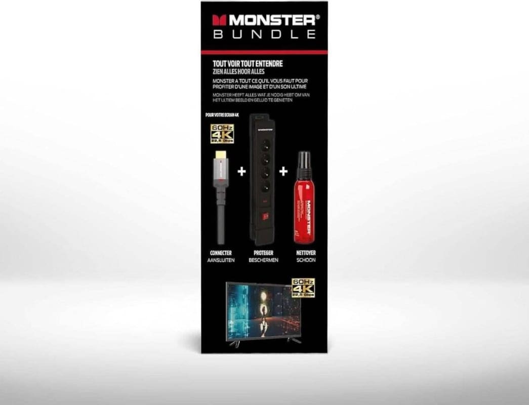 Monster HDMI-Bundle 4K mit Überspannungsschutz, Kabel und Bildschirmreiniger