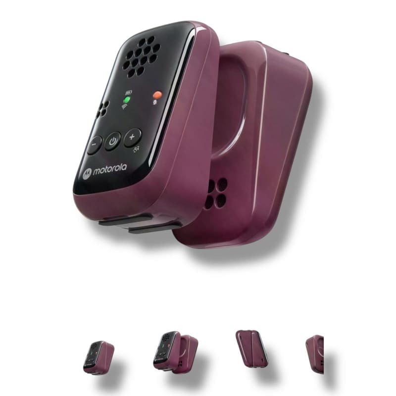 Maroon und schwarzer Babyphone Motorola PIP12 mit Tasche, HD Sound und USB-C