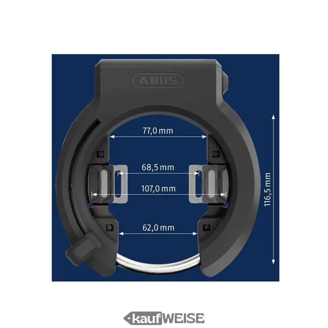 Schwarzes ABUS 6950M Granit XPlus Ringschloss mit Abmessungen, Fahrradschloss