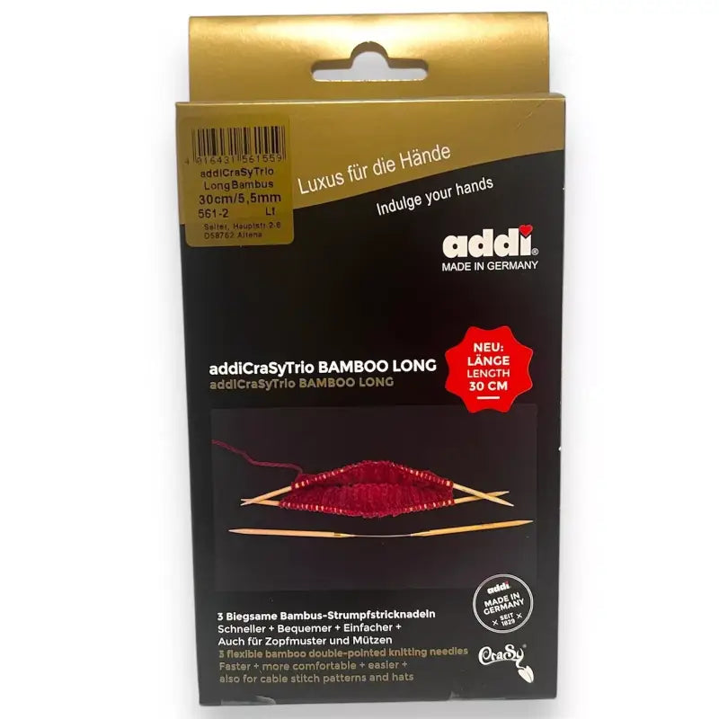 Packung mit AddiCrasyTrio Bambusstricknadeln für Socken im 3er Set