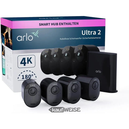 Arlo Ultra 2 4K Sicherheitssystem mit 4 Kameras in Schwarz