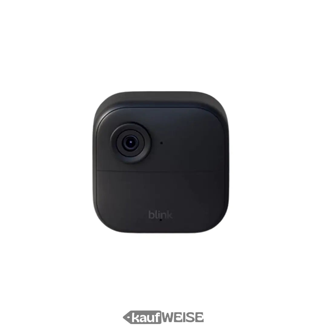 Schwarze Blink Outdoor Sicherheitskamera mit sichtbarem Objektiv und Sensor