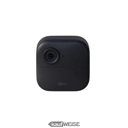 Schwarze Blink Outdoor Sicherheitskamera mit sichtbarem Objektiv und Sensor