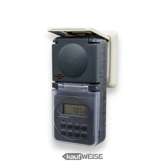 Outdoor digitale Zeitschaltuhr Brennenstuhl IP44 mit Kindersicherung im Einsatz