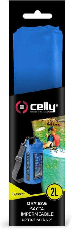 Blaue wasserdichte Dry Bag mit Handyfach und Schultergurt für Outdoor-Abenteuer