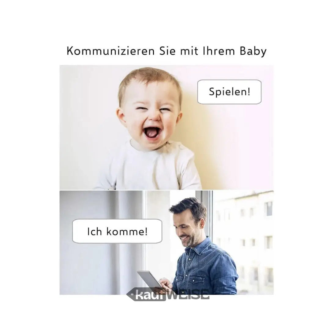 Baby- und Vater-Kommunikation mit Babykamera und kostenloser App für Android und iPhone