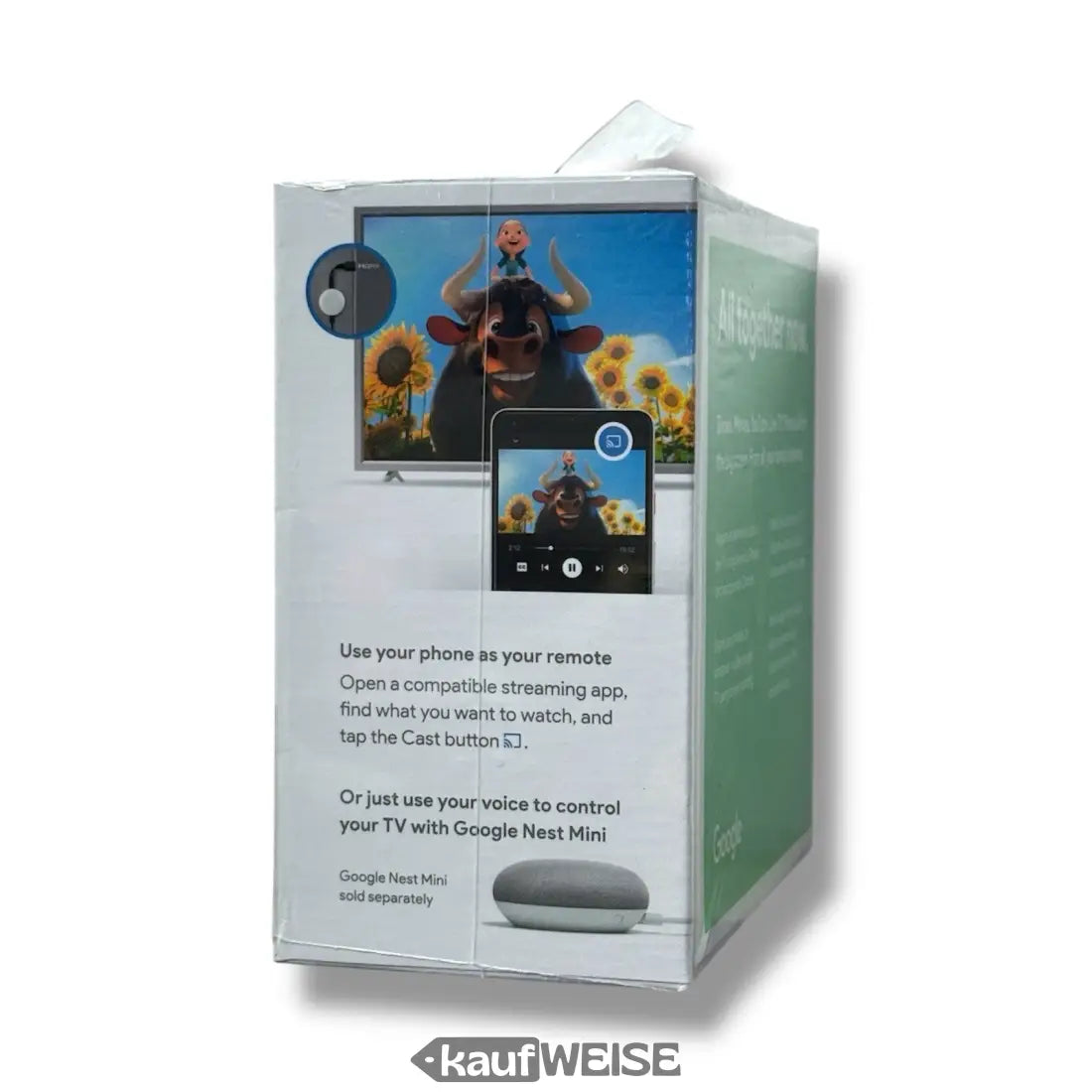 Weißer Google Chromecast 3. Gen. Dongle mit Full HD Streaming und Google Nest Mini