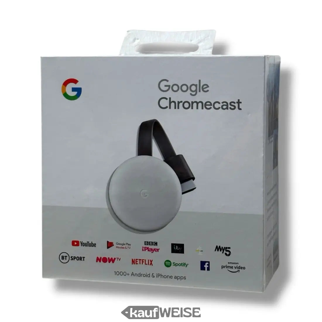 Google Chromecast 3. Generation im geöffneten Verpackung für Full HD Streaming