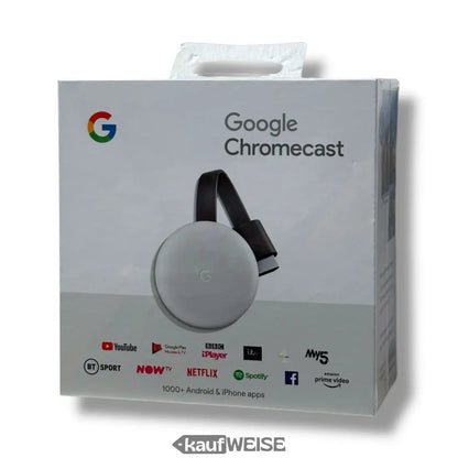 Google Chromecast 3. Generation im geöffneten Verpackung für Full HD Streaming