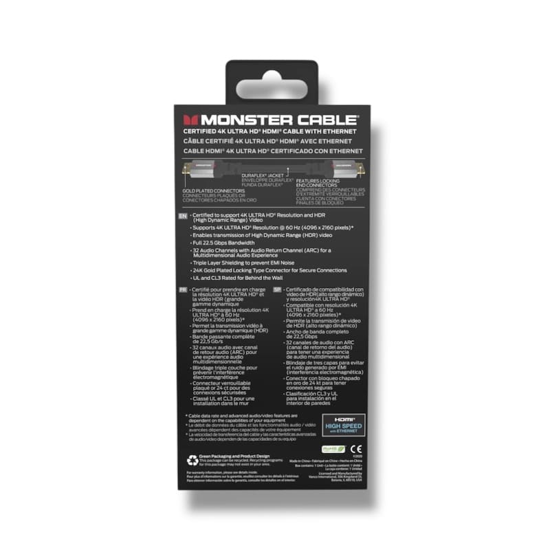 Monster Essentials HDMI Kabel 1,8m Verpackung für 4K Ultra HD Anzeige