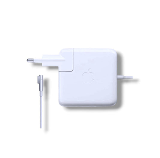 Weißes Apple MagSafe 1 Netzteil mit Zwei-Pin-Stecker und L-förmigem Magnetanschluss