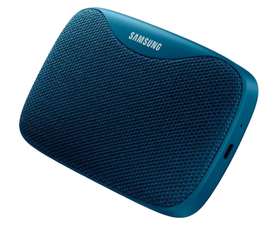 Blaue tragbare Samsung SSD mit texturierter Stoffoptik für den Samsung Level Box Slim Lautsprecher
