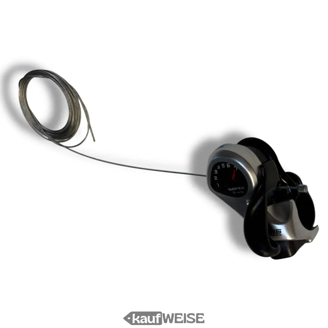 Schwarze und silberne Shimano Tourney SL-TX50-7R Schalthebel mit Ganganzeige