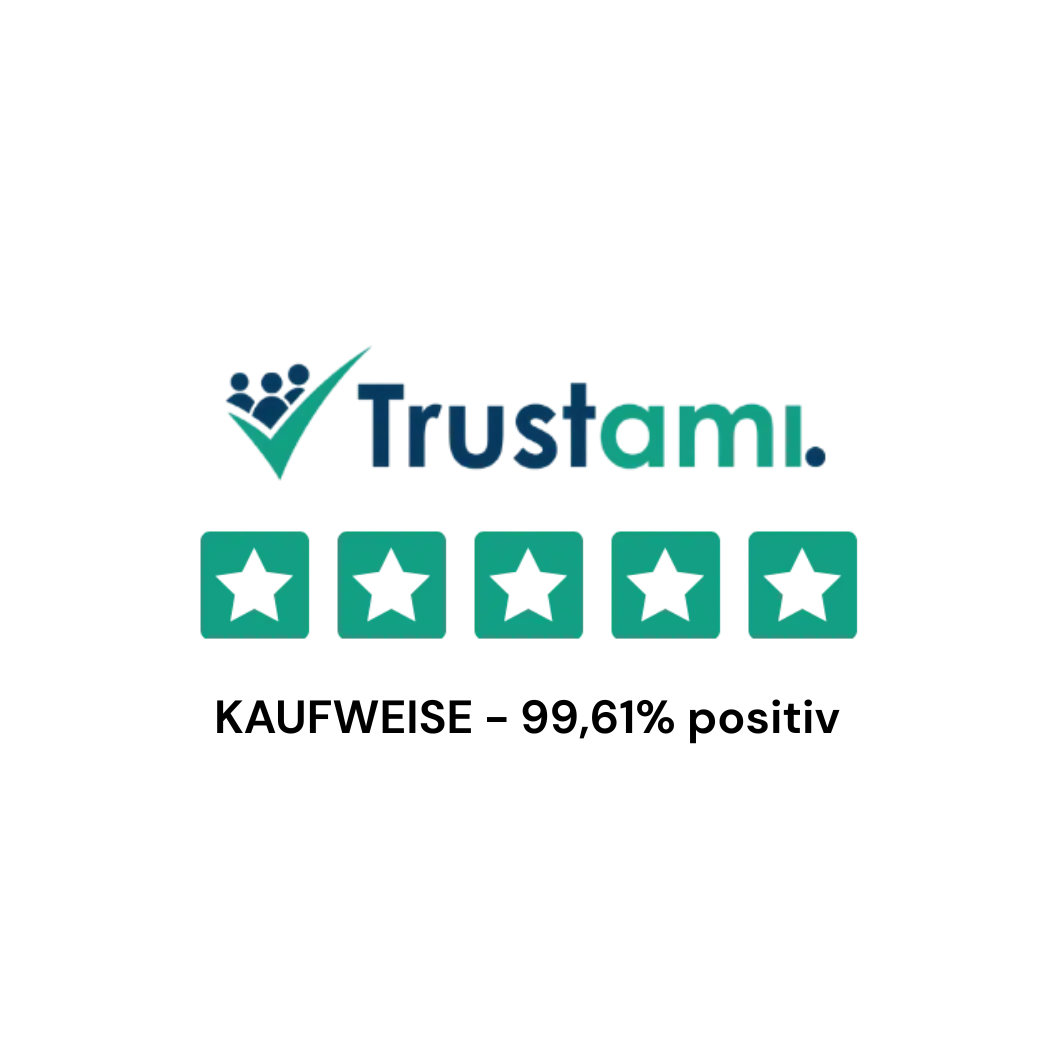 Trustpilot-Bewertungslogo mit grünem Häkchen und türkisfarbenem Text auf weißem Hintergrund.