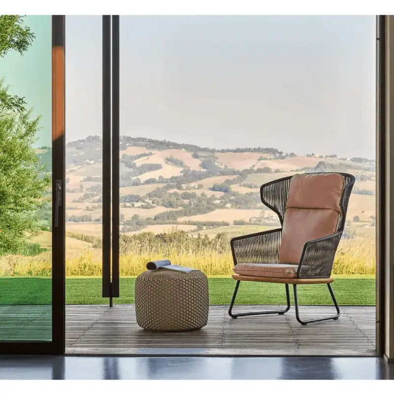 Wicker chair mit Kissen, Weishäupl Pouf Hocker für Indoor und Outdoor in Taupe 55cm